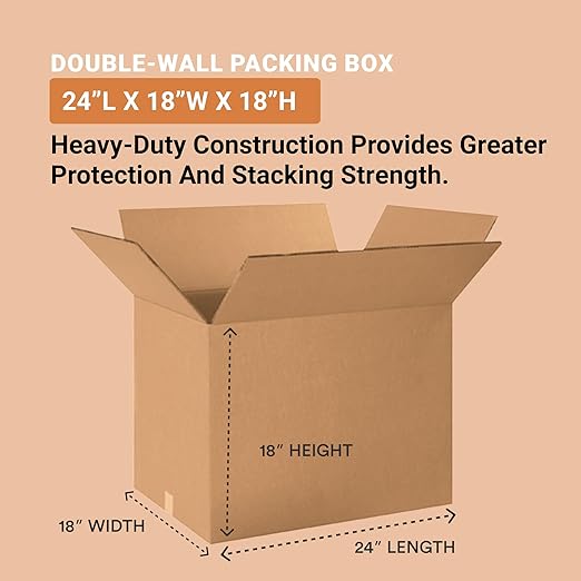 AVIDITI Double Wall 24" x 18" x 18" Cardboard Boxes (10-Pack) | Large Corrugated Boxes for Shipping, Packaging, Moving, Storage Box for Home or Business, Strong Wholesale Bulk Boxes