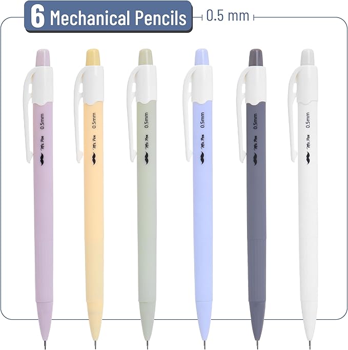 Mr. Pen- 0.5mm Mechanical Pencil Set, 6 Pack, Macaron Pastel, Cute Mechanical Pencils 0.5mm, 0.5 Mechanical Pencil 0.5, Mechanical Drawing Pencils, Aesthetic Mechanical Pencils, Lead Pencils 0.5