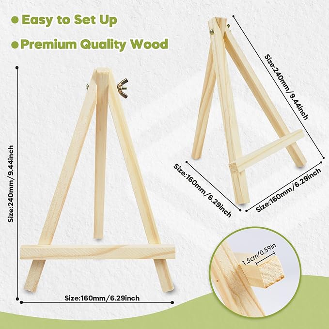 CONDA 4 Pack 9 Inch Wood Easels, Easel Stand for Painting Canvases, Art, and Crafts,Tripod,Painting Party Easel,Kids Student Tabletop Easels for Painting,Portable A-Frame Tripod Tabletop Easel Set