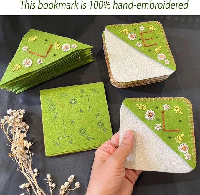 Personalized Hand Embroidered Corner Bookmark, Bookmarks for Women, Personalized Bookmark for Book Lovers, Cute Flower Book Mark by HNQCPCVU (O, Green)