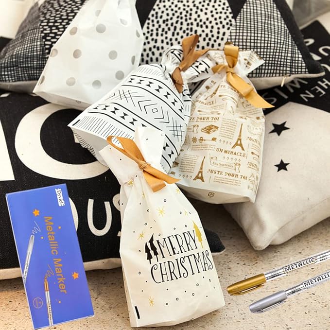 Dyvicl Metallic Markers Pens - Silver and Gold Paint Pens for Black Paper, Glass, Rock Painting, Halloween Pumpkin, Card Making, Scrapbook Album, Christmas DIY Art Craft Kid, Set of 8