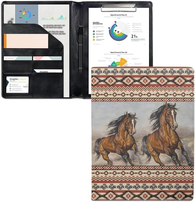Cozeyat Padfolio with Clipboard for Men PU Leather Notepad Holder Legal Pad Holder Notebook Holder Ethnic Horse Design Padfolio - Business Gift