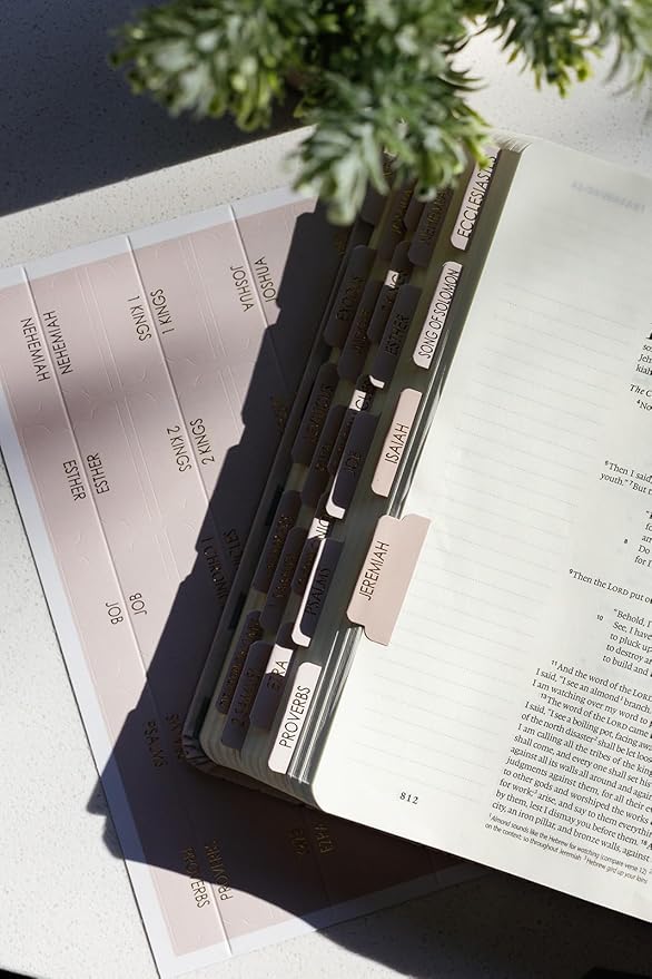 Bible Tabs for Women Study Bible, Embossed Matte Catholic Bible Tabs Gold, Laminated Bible Tabs, Bible Book Tabs w/Old & New Testament Neutral Bible Labels Tabs, Perfect Bible Study Supplies Oak