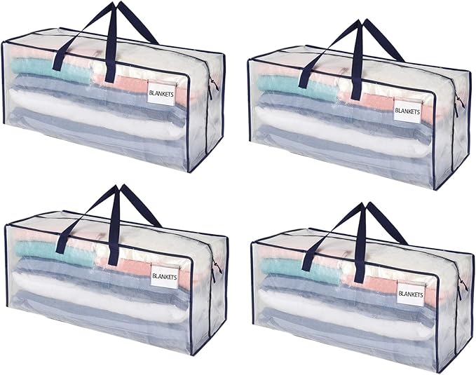 VENO 4 Pack Moving Bags w/Backpack Straps, Moving Boxes & Storage Bins Alternative, Packing Supplies, Camping Accessories Totes for Storage, Dorm Room Essentials Storage Bags (Clear, 4 Pack)