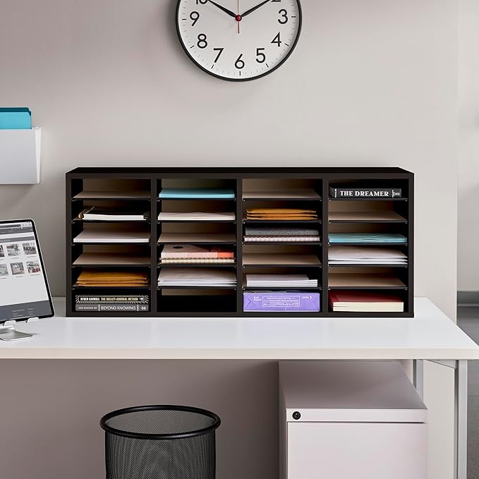 Safco Wooden Paper and Mail Organizer for Home Office and Classroom, Adjustable Shelves and Stackable