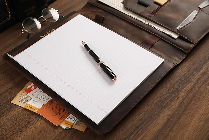 Personalized Leather Portfolio for Lefty, Engraved Leather Notepad Portfolio Binder, Custom Leather Legal Pad Padfolio, Christmas Gift for Him/Her (Notepad, Khaki-Custom)