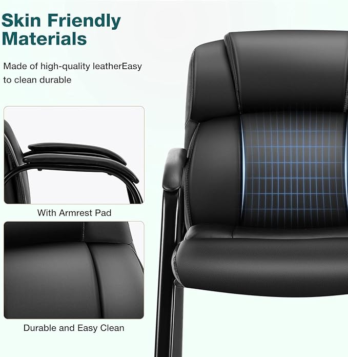 OLIXIS Waiting Room Chairs, Leather Office Desk Reception Guest Stationary Side Chair with Padded Arms for Home Conference Lobby Area Meeting Church Medical Clinic Elderly Student