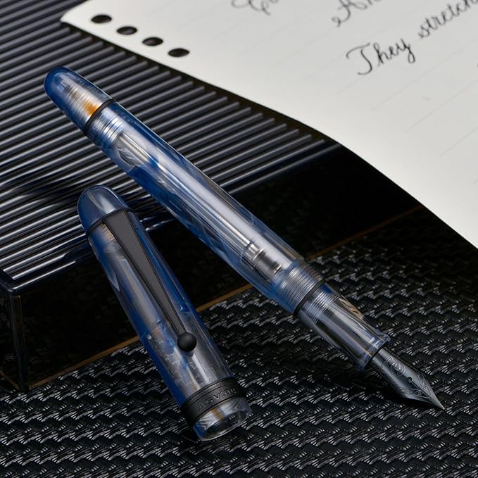 Asvine V126 Vacuum Filling Fountain Pen Matte Black Fine Point, Blue Swirl Acrylic Pen Gift Case