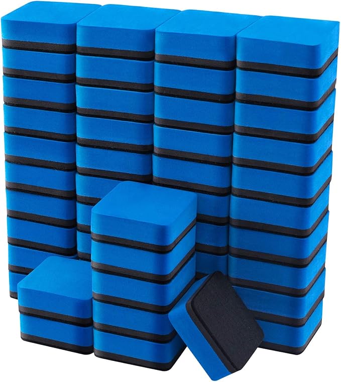 Favourde 48 Pack Magnetic Whiteboard Dry Erase Erasers Chalkboard Cleansers for Classroom, Home and Office (Blue)