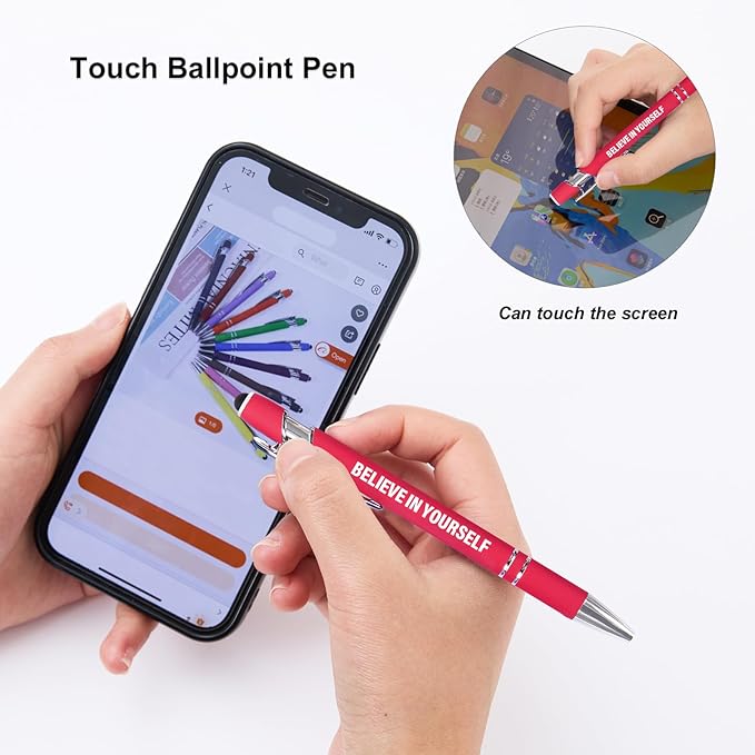 Funny Pens, 12 Pcs Pens Fine Point Smooth Writing Pens, Inspirational Ballpoint Pens with Screens Touch Stylus Tips, Red Ink 1.0 Mm Pens Gift Office Desk Accessories, Motivational Stylus Pens