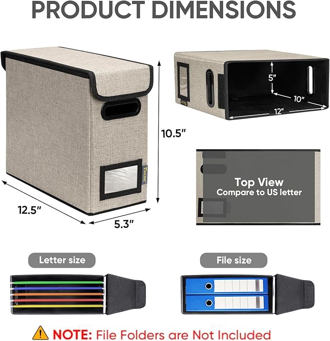 BALEINE File Organizer Box with Lid, Collapsible File Folder Organizer with Plastic Slide, Hanging File Folder Box for Office Document Storage (1 Pack, Beige, S)