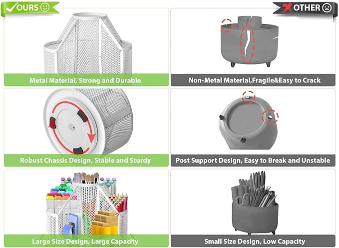 Sturdy Rotating Pen Holder, Cute Metal Pencil Holder, Large Mesh Pen Organizer for Desk, Premium Friendly Office Desk Accessories & Workspace Organizers Pearl White