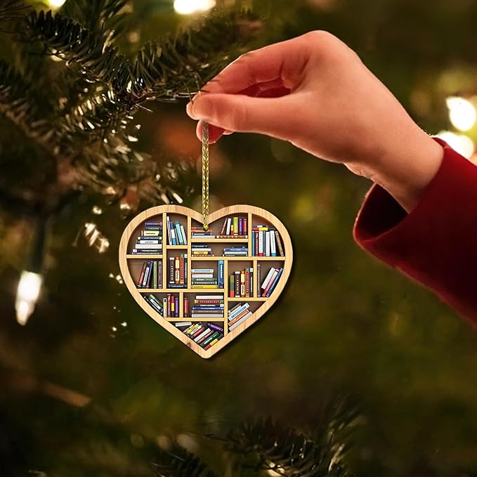 HYTURTLE 2D Flat Printed Book Gifts for Book Lovers - Book Christmas Wooden Ornament Tree Decoration - Book Lover Librarian Gifts - Book Gifts for Girls Women - Book 2-Sided Keepsake Wood Ornament