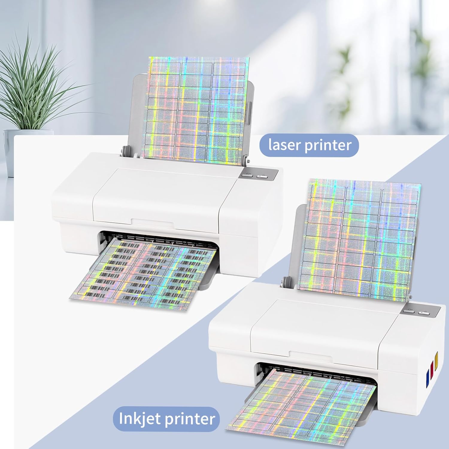 STARLIBOO 1" x 2-5/8" Address Labels- Holographic Color Stickers for Laser/Ink Jet Printer mailing Labels 8.5"×11"- Holographic Silver/ 30 per Sheet