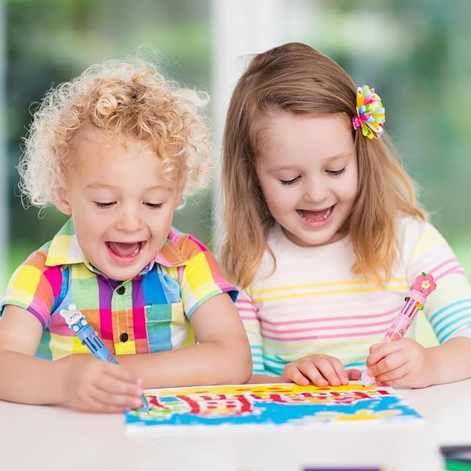 Multicolor Ballpoint Pen 0.7 mm, 10-in-1 Colored Pens Fine Point Retractable Cute Cartoon Ballpoint Pens for Office School Students Kids Christmas Gift, 6 Pack