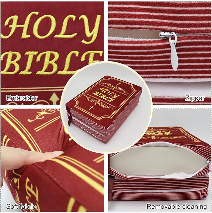 Bible Pillow Book Plush That Opens Christian Holy Bible Stuff Religious Party Favors Gifts for Kids for Christening Easter (Red)