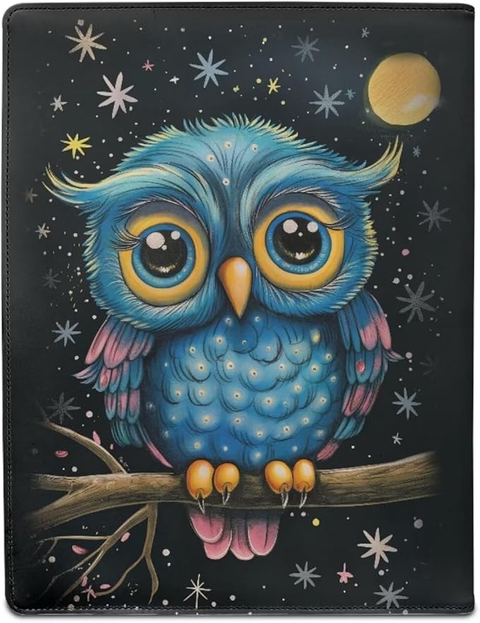 Office Folder Cute Owl Print PU Leather Padfolio with A4 Size Clipboard Clip for Business Resume Interview Document Sleeve Binder Folder for Men/Women