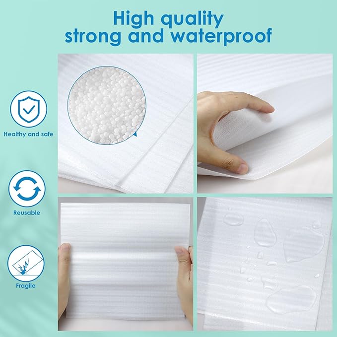 100 Pack Cushion Foam Pouches 5 Sizes wrap pouches dish packing kit (4"x6",6"x6",7.5"x7.5",7.5"x12",12"x12")Packing Supplies for Moving Packing Materials For Fragile Items Incidental50Fragile Stickers