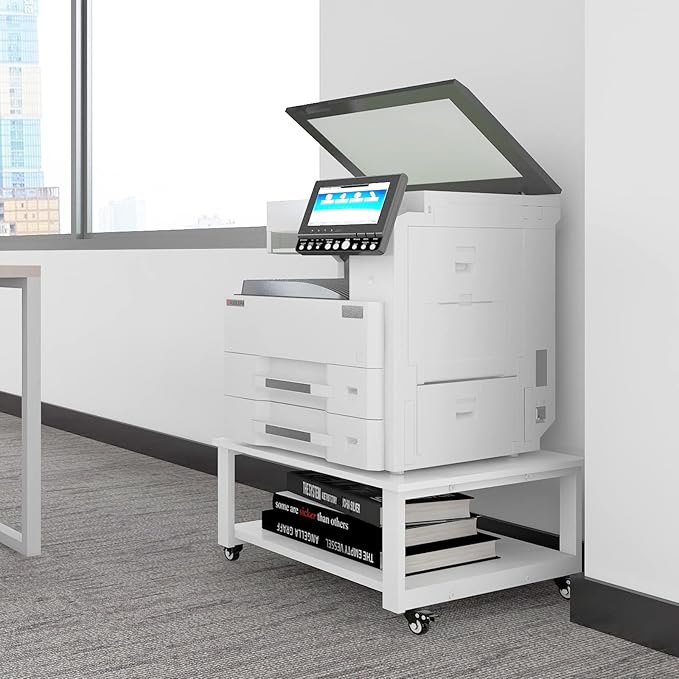 Natwind 2 Tier Laser Printer Stand,23.6''x23.6''x12.6'' Large Printer Table Copier Stand,Heavy Duty Rolling Printer Cart with Paper Storage Shelf,Printer Holder with Wheels for Home Office (White)