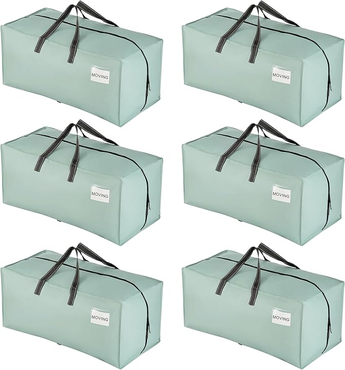 VENO 6 Pack Moving Bags w/Backpack Straps, Moving Boxes & Storage Bins Alternative, Packing Supplies, Camping Accessories Totes, Dorm Room Essentials Storage Bags (Light Green Matte, 6 Pack)