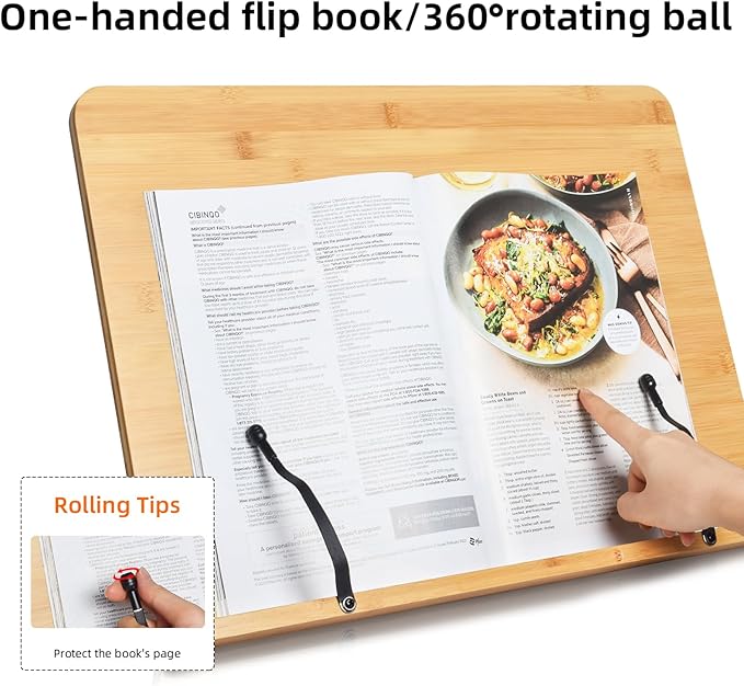 wishacc Book Stand, Extra Large (19.68 x 14 inches) Bamboo Wood Book Holder Recipe Stand for Thick Book Reading Hands Free