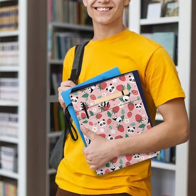 COEQINE Kawaii Book Sleeve Cover for Women Girls Back School Work Strawberry Panda Book Covers Pouch for Book Lovers Portable Book Pouch