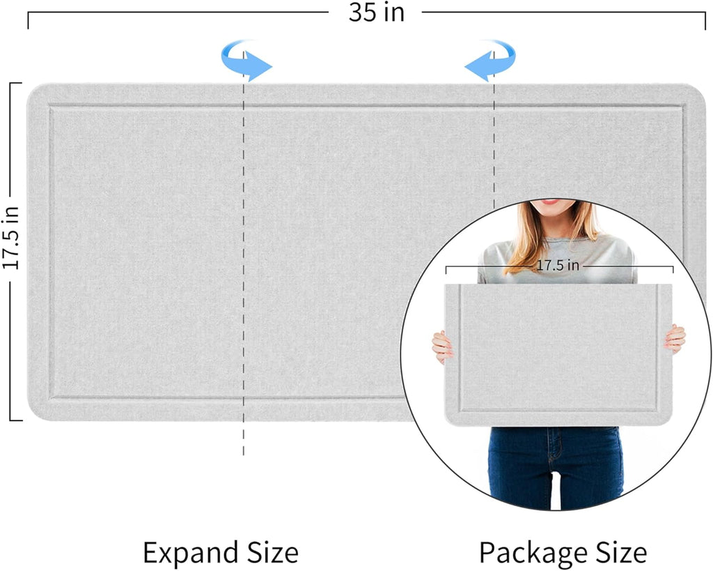 Bulletin Board, 35 x 17 1/2 inches Felt Board - Decorative Pin Board, Cork Board Alternative for Wall, Foldable Picture Board Self-Adhesive Vision Board Prayer Board with 20 Pushpins - Light Gray