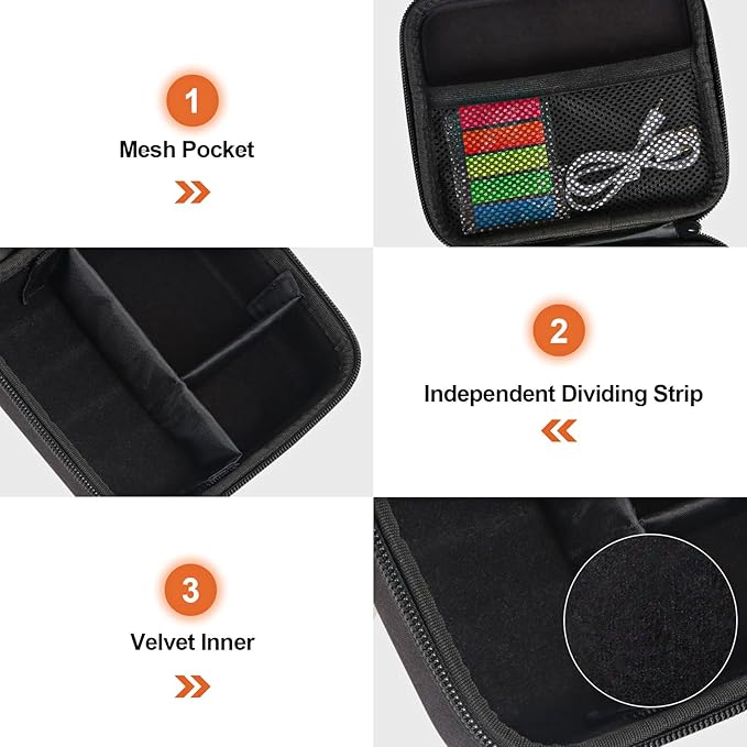 Mini Printer Carrying Case Compatible with Phomemo M02/ T02/ M02S/M02 pro/Q30S/M02X Mini Photo Printer, Mini Thermal Printer Hard Travel Case with Zipper Mesh (Black L)