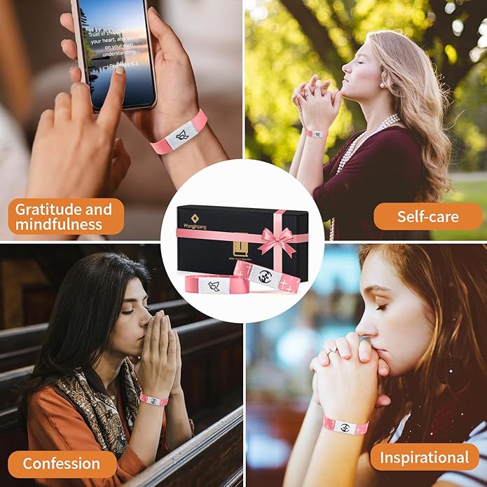 2 Pcs Bible Verse Bracelets，Daily Bible Verse Bracelet，Prayer Hope Bible Bracelets, Christian Gifts for Women , Graduation Gift，Inspirational Religious Gifts, Comes With A 35-inch Ribbon Bow