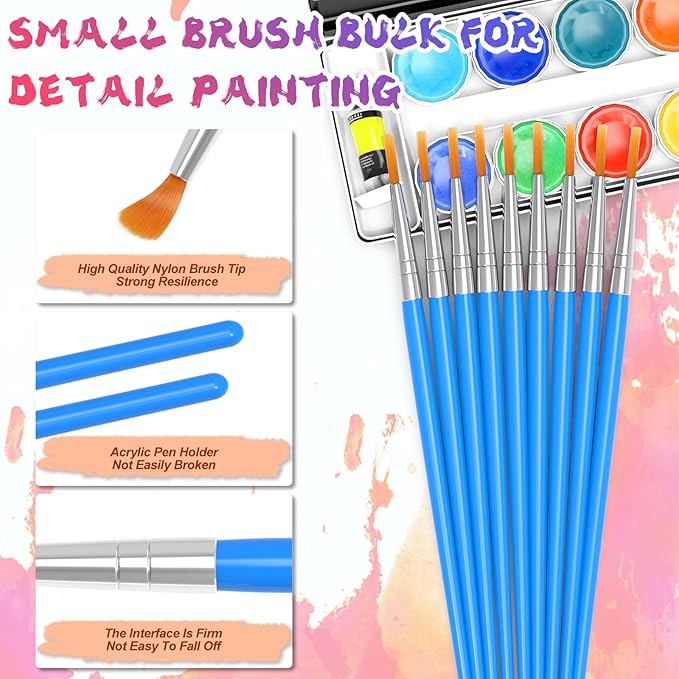 Small Paint Brushes for Crafts, 100 Pcs Art Painting Brushes Round Paint Brushes Set for Acrylic Painting, Mini Paint Brush for Kids Adults Oil Watercolor Rock Painting Body Face Nail Art