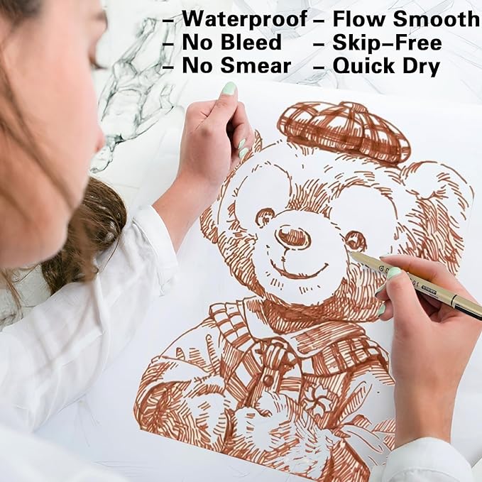 Muchcute Micro Fineliner Drawing Art Pens: 6 Sepia Fine Line Waterproof Ink Set Artist Supplies Brown Archival Inking Marker Liner Sketch Outline Manga Anime Gifts Sketching Watercolor Zentangle Stuff