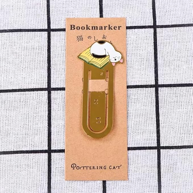 Cute White Sleeping Cat Metal Bookmark for Cat Lovers Book Marker Lovely School Office and Home Supplies, Bookmarks
