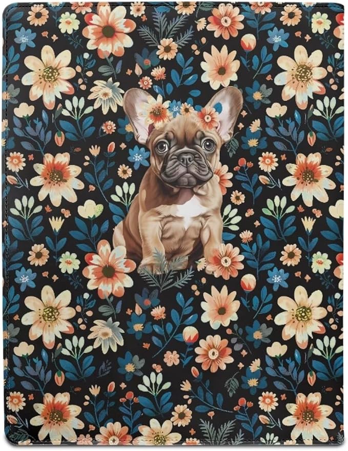 Office Folder Colorful Flower Dog Print PU Leather Padfolio with A4 Size Clipboard Clip for Business Resume Interview Document Sleeve Binder Folder for Men/Women