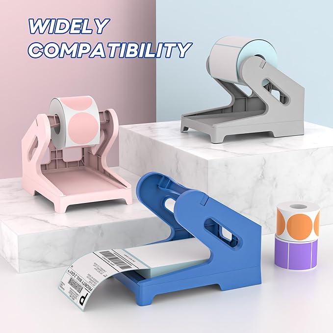 Label Holder Thermal Shipping Label Holder for Rolls and Fanfold Labels Stand Desktop Printer DIY Accessory Business Supplies for Home, Office(Blue)