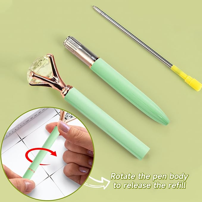Teacher Pens, 6 Pcs Green Pens Cool Pens Ballpoint Pens Bulk, 1.0mm Medium Point Black Ink Pens Diamond Pens with Crystal, Office and School Supplies Nice Pens Gifts for Women (Green)