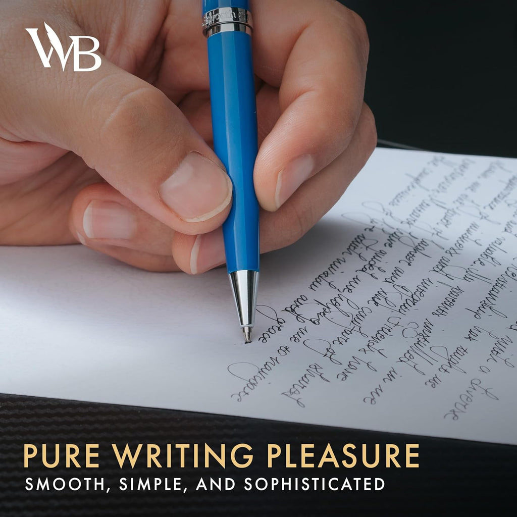 Wordsworth and Black Ballpoint Pen Blue Lacquer- Stunning Luxury Pen Chrome Finish, Ink Refill, Best Gift Set for Men & Women, Refillable, Elegant, Nice Pens, Fine Point