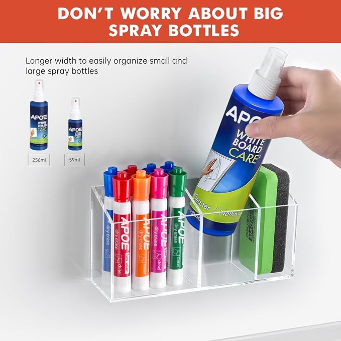 Magnetic Dry Erase Marker Holder, Acrylic Magnet Pen Holder for Whiteboard, Refrigerator, Magnetic Fridge Organizer for Office, Classroom, Whiteboard Maker Holder, Locker Organizer
