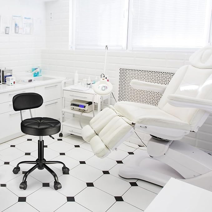 Swivel Rolling Stool with Wheels Height Adjustable Chair Rolling Drafting Chair Spa Stool Chair Backrest Black