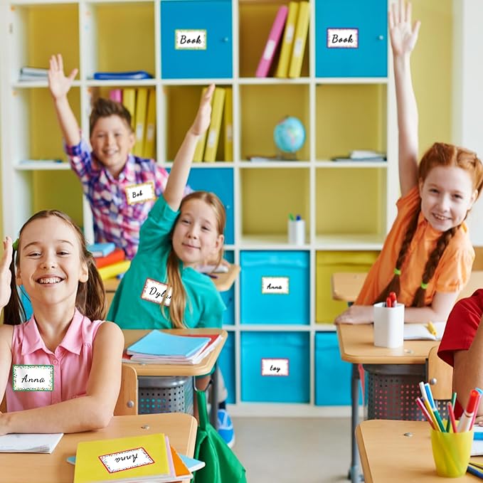 240 Pieces Decorative Colorful Name Tags for Classroom – Blank Stickers to Write on for Student Desks, Bin Labels, Teacher Supplies, 6 Designs (3.5 x 2.25 Inches)