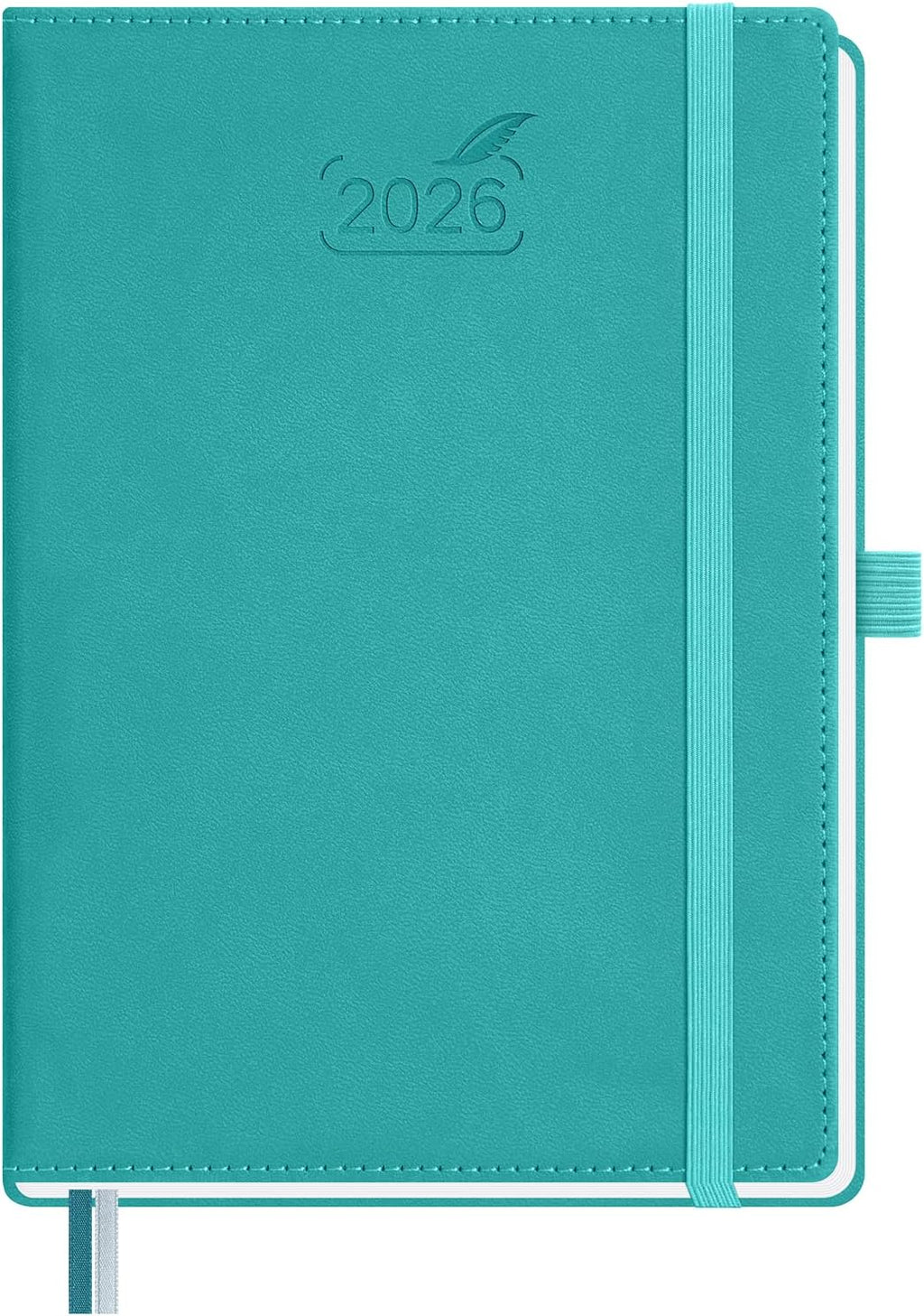 BEZEND 2026 Planner Weekly and Monthly (6" x 8.5") Daily Calendar with Half-Hourly Timeslots & Tabs (Jan-Dec) Note & Expenses, Pen Holder, Inner Pocket, Vegan Leather Hardcover - Turquoise