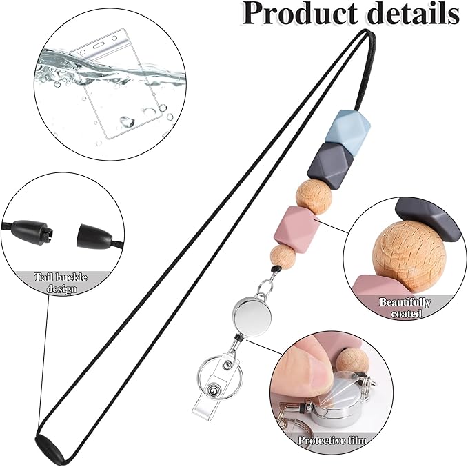 6 in 2 Set Retractable Lanyard for ID Badges, Teacher Lanyard with ID Holder Beaded Lanyards for Women Teacher Appreciation Gifts Office Gift for Coworkers