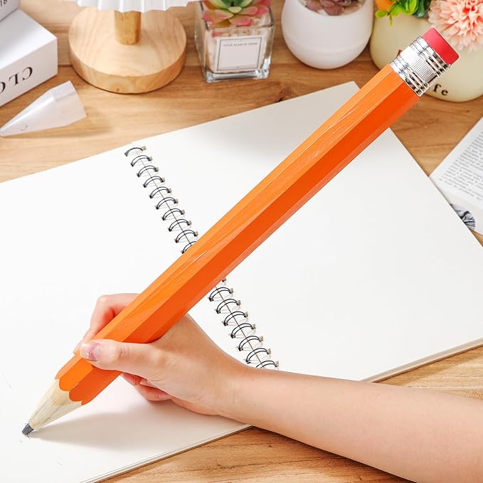 2 Pcs 16 Inch Pencils Wooden Jumbo Pencils Giant Wooden Pencils Funny Big Pencil with Cap Eraser Large Pencil Fun Novelty Gifts for Kids School Kindergarten Home Office Supplies (Orange)