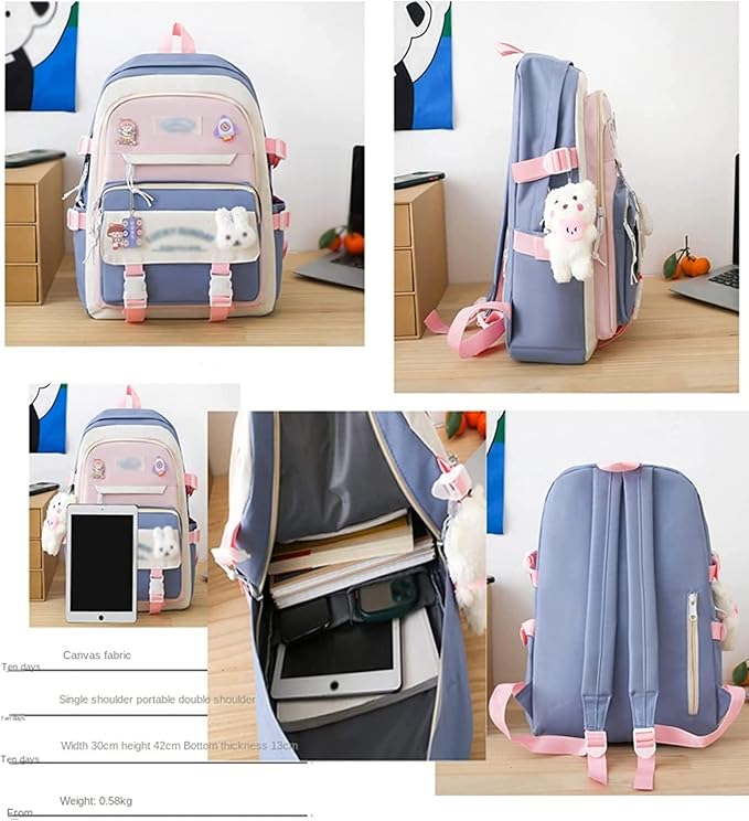 Kawaii Backpack 5Pcs Set Lightweight aesthetic backpack,Teens laptop computer cute backpacks for girls (Cartoon backpack,one size)