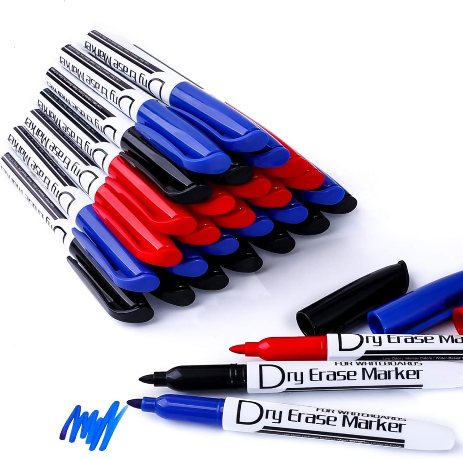 Volcanics Dry Erase Markers Low Odor Fine Whiteboard Markers Thin Box of 30, 3 Colors
