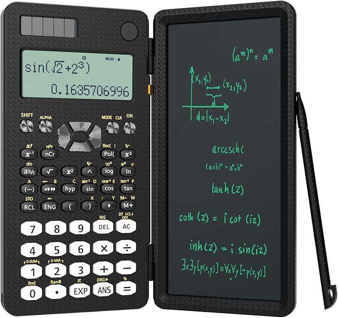 Scientific Calculator for School with Notepad, ROATEE Middle and High School Supplies for Students, 82 MS Foldable 2-Line Display Science Calculator with Writing Tablet, Solar and Battery Powered