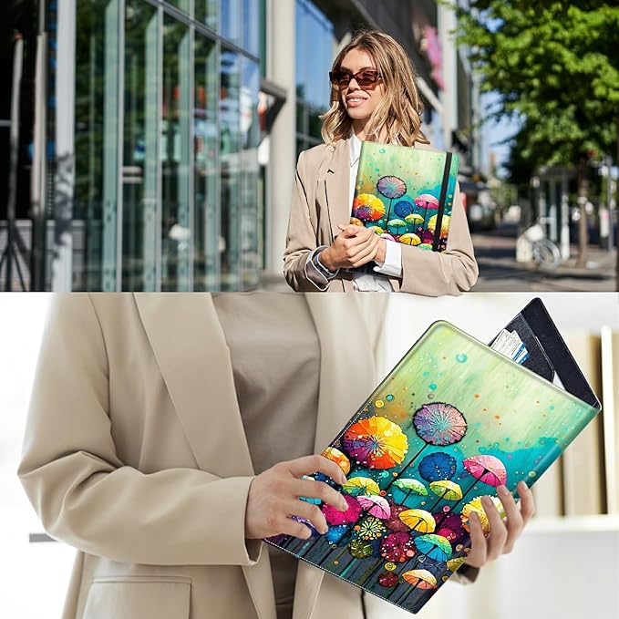 PU Leather Padfolio Folder Clipboard Portfolios Organizer Conference Document Organizer with Business Card Holder Storage Clipboard Writing Pad,Colored Mushroom