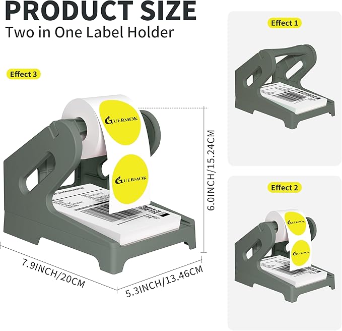 Guermok Thermal Shipping Label Holder for Rolls & Fan-Fold, Fragile Stickers for Shipping, Label Stand Desktop Printer Holder-Home Office Accessory Sticker Dispenser for Holographic (Gray)