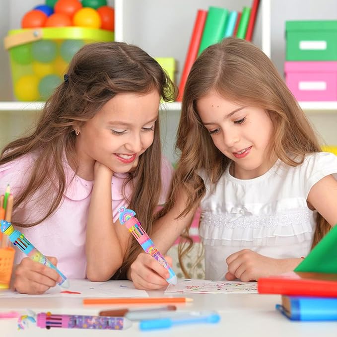 Multicolor Ballpoint Pen 0.7 mm, 10-in-1 Colored Pens Fine Point Retractable Cute Cartoon Unicorn Ballpoint Pens for Office School Students Kids Christmas Gift, 6 Pack