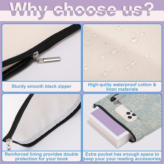 Retro Floral Book Sleeve Book Cover Classic Flower Book Protector with Zipper Christmas Birthday Book Club Gifts Book Accessories for Women Sister Daughter Librarian Girls Bookish Book Lovers Gifts