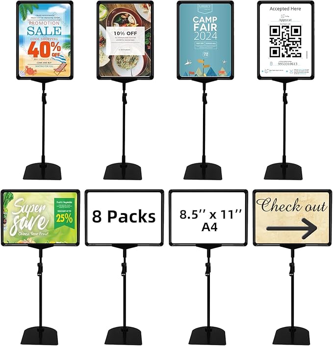 Sign Holder Stand,Sign Stand for Display,Adjustable Sign Holders For Table Top，Table Sign Holders 8.5 x 11,8 Packs,Black